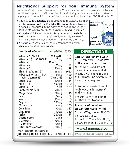 Miniatura 2 de Vitabiotics Immunace Original - Soporte avanzado de micronutrientes y sistema inmunológico  Vitamina C, zinc y selenio - 30 tabletas