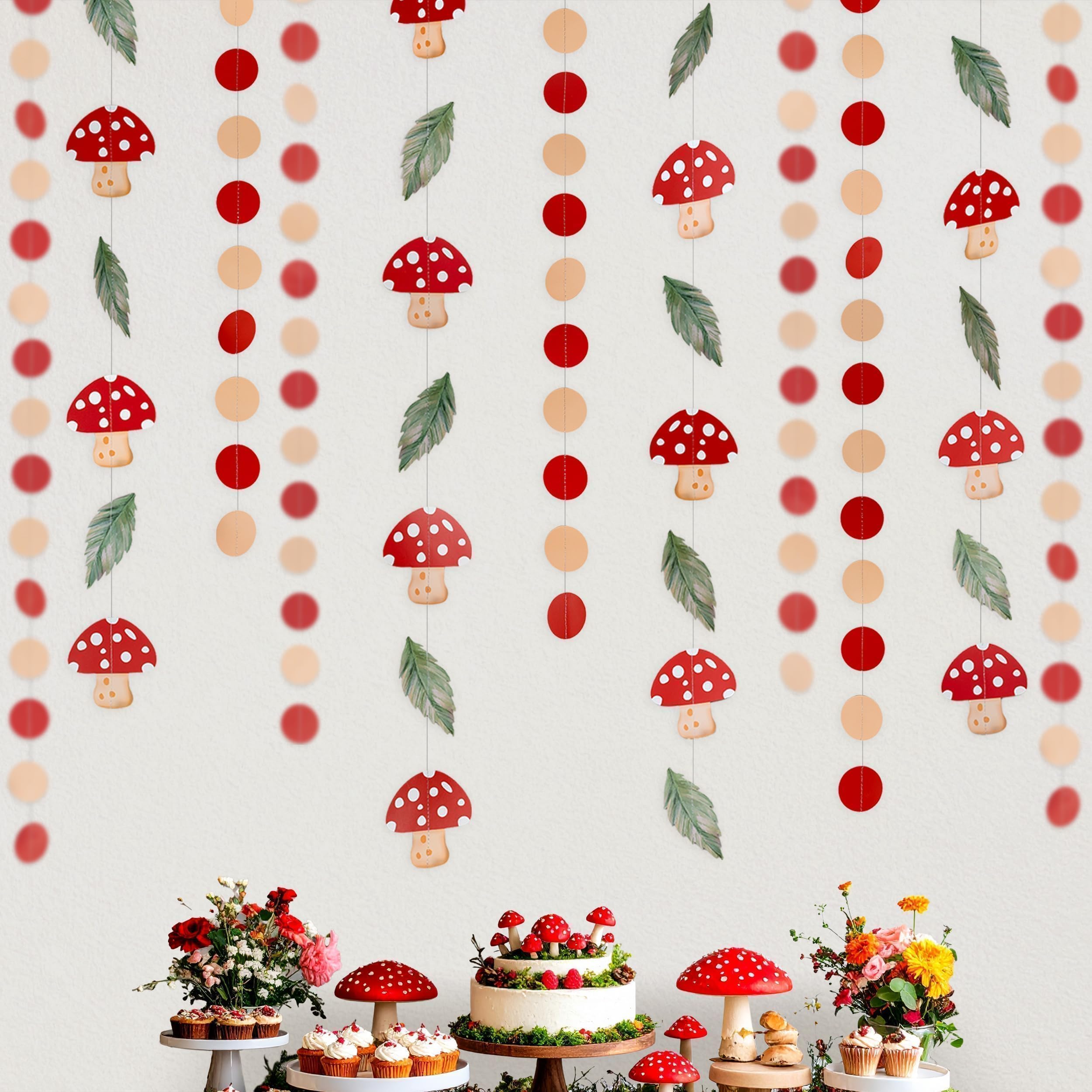 Cheerland Mushroom Garland Woodland Party Decorations Fairy Tale Banners Enchanted Forest Hanging Streamers for Birthday Baby Shower Bridal Garden Home Classroom Jungle Wonderland Decor Supplies 4pcs
