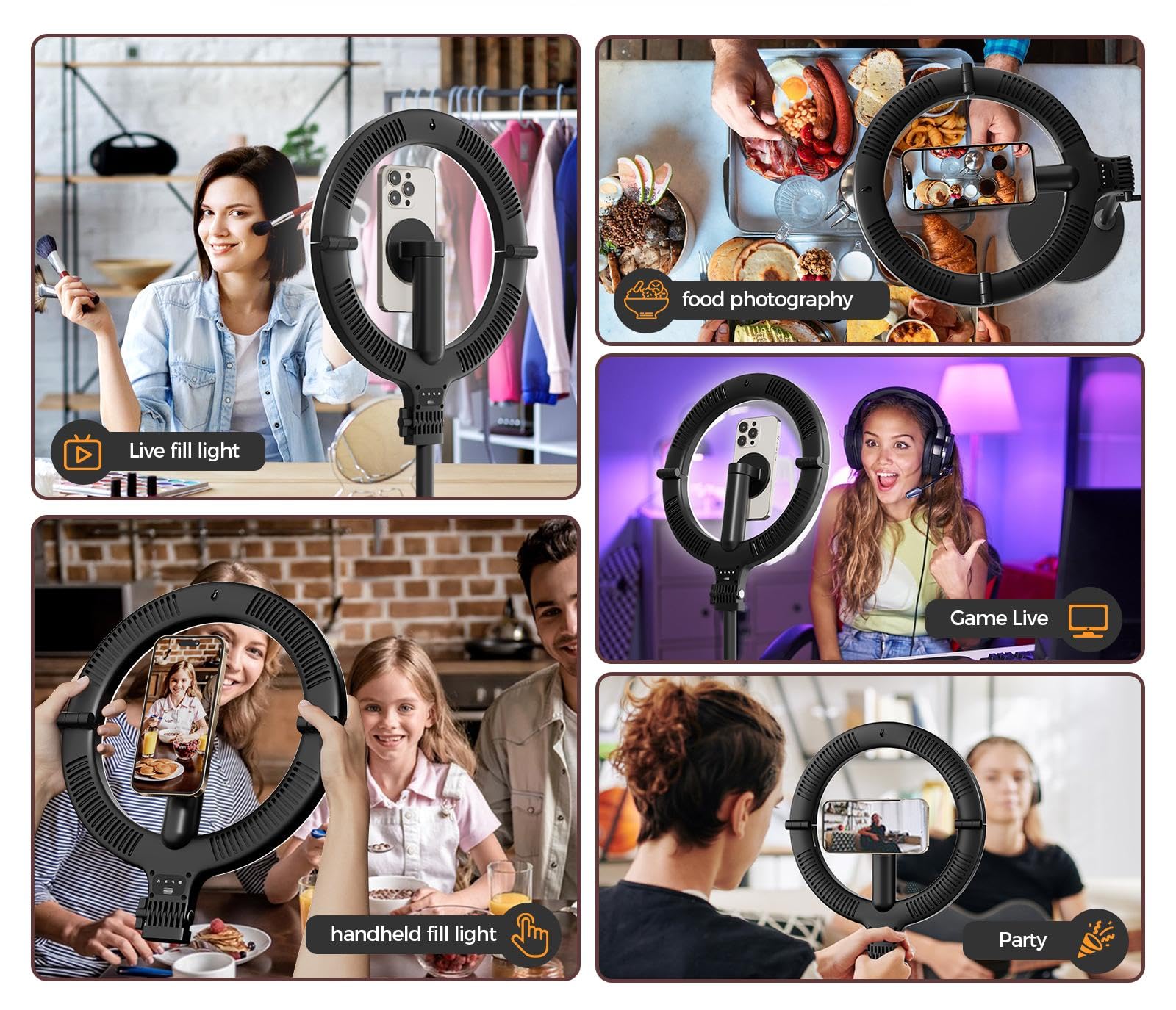 Magnetisches 10" Streaming Ringlicht,Klappbar & 360° Drehbar,10W, 120 LEDs, 5000mAh, Dimmbar Mit Memory,Für Live-Streaming, Selfie, Make-up