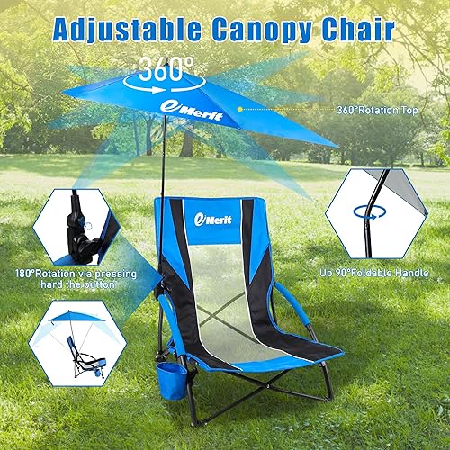 Miniatura 6 de EMERIT Sillas de playa bajas para adultos, silla de playa con umberalla, mochila plegable silla de camping con portavasos