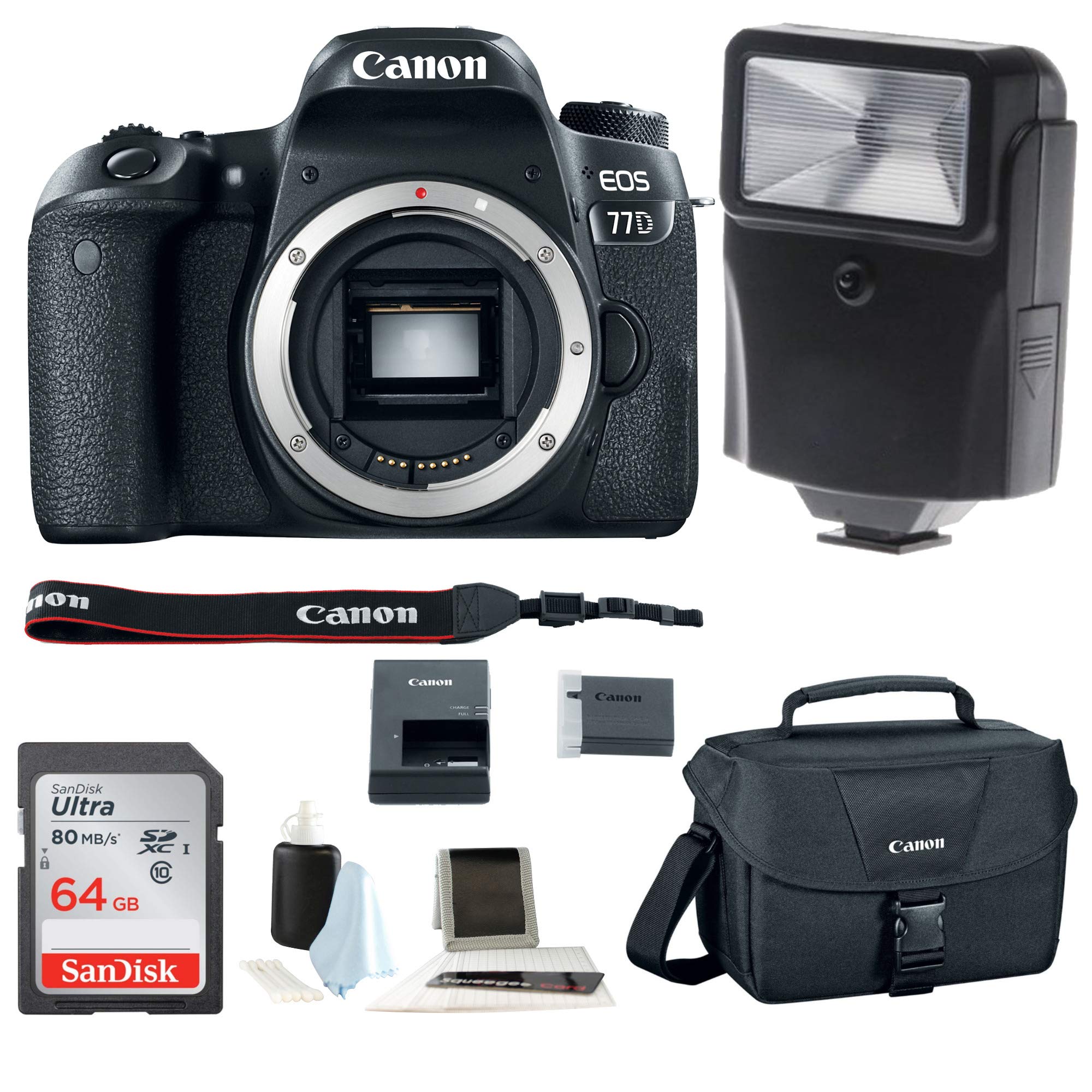 Canon EOS 77D (Body) with Canon DSLR Bag, Flash, 32GB SDHC Card and Bundle