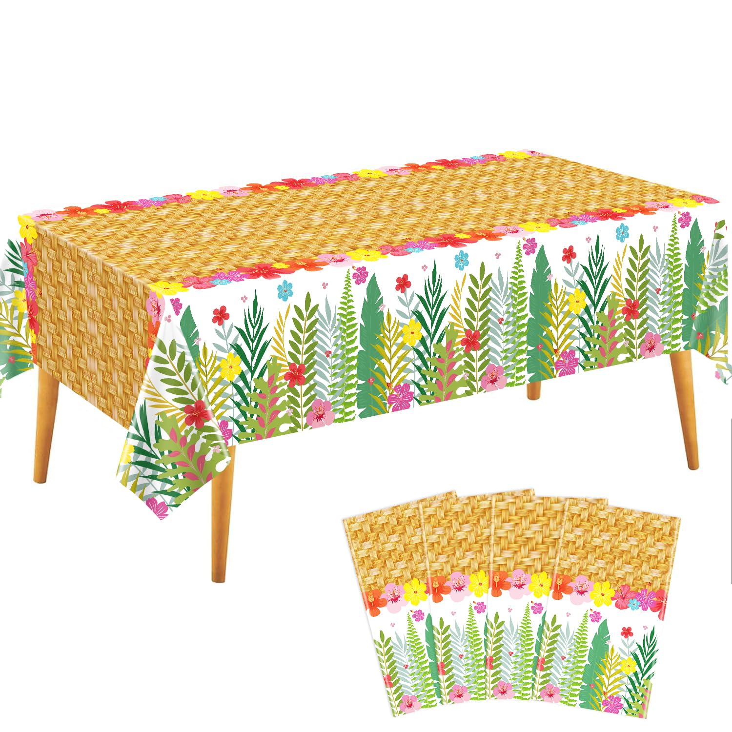 4Pcs Tropical Palm Leaves Table Cloth Hawaiian Luau Party Tablecloth 51 x 86 Inches Rectangular Hawaiian Luau Party Table Cover Luau Party Decorations Tropical Table Supplies for Beach Pool Birthday