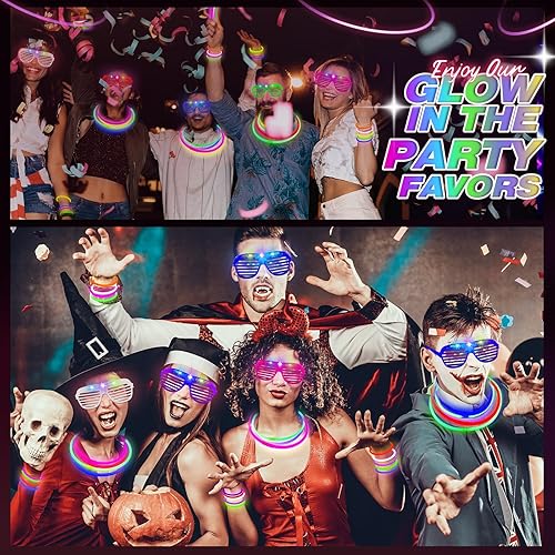 Miniatura 4 de 165 piezas de suministros de fiesta que brillan en la oscuridad, 150 pulseras de palos brillantes a granel y 15 gafas intermitentes con luz LED,