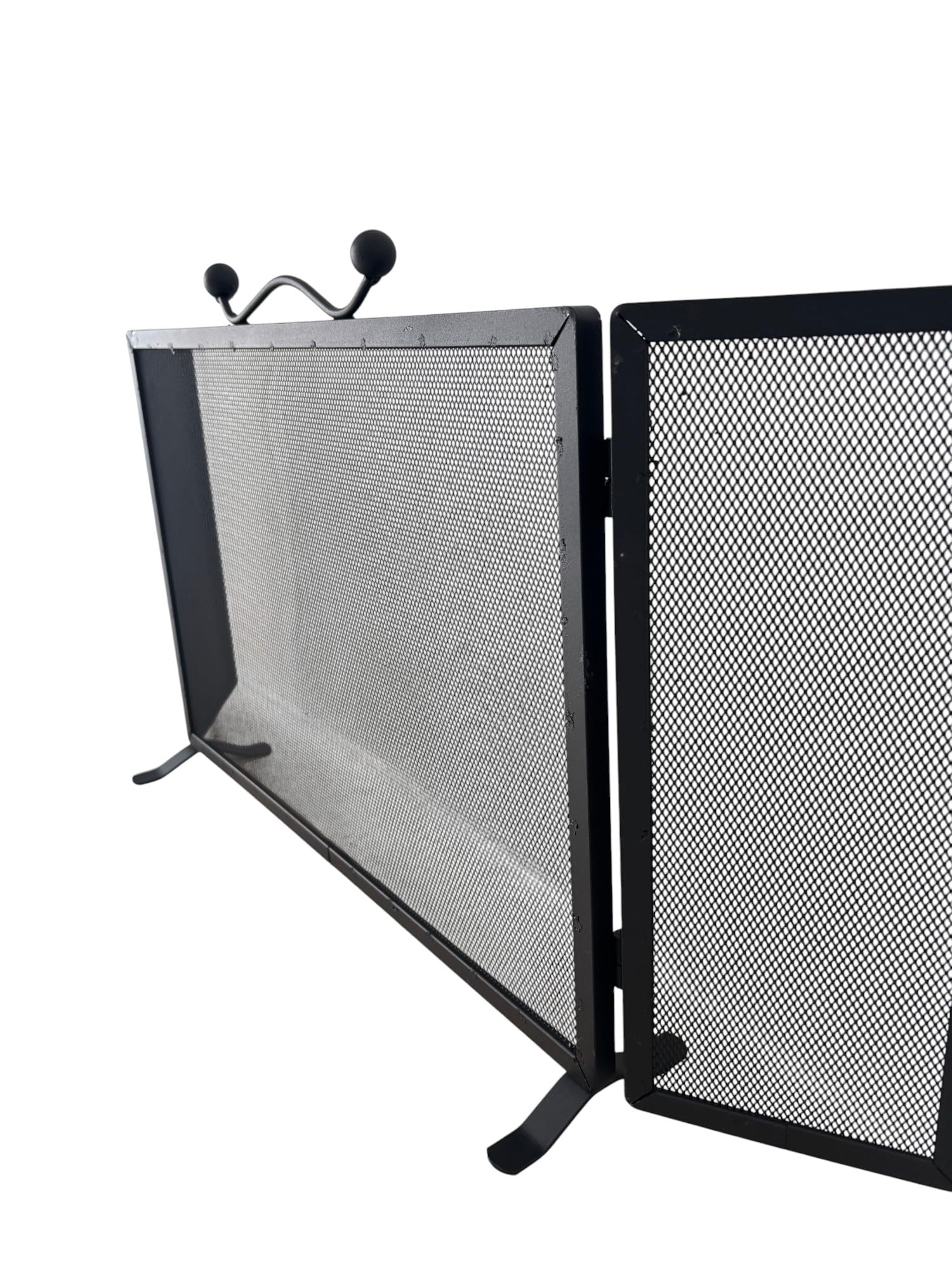 Parascintille Moderno per Camino in Ferro, 60 cm + (15 cm x 2 Antine) X 45h cm, 2 Ante Richiudibili, Nero
