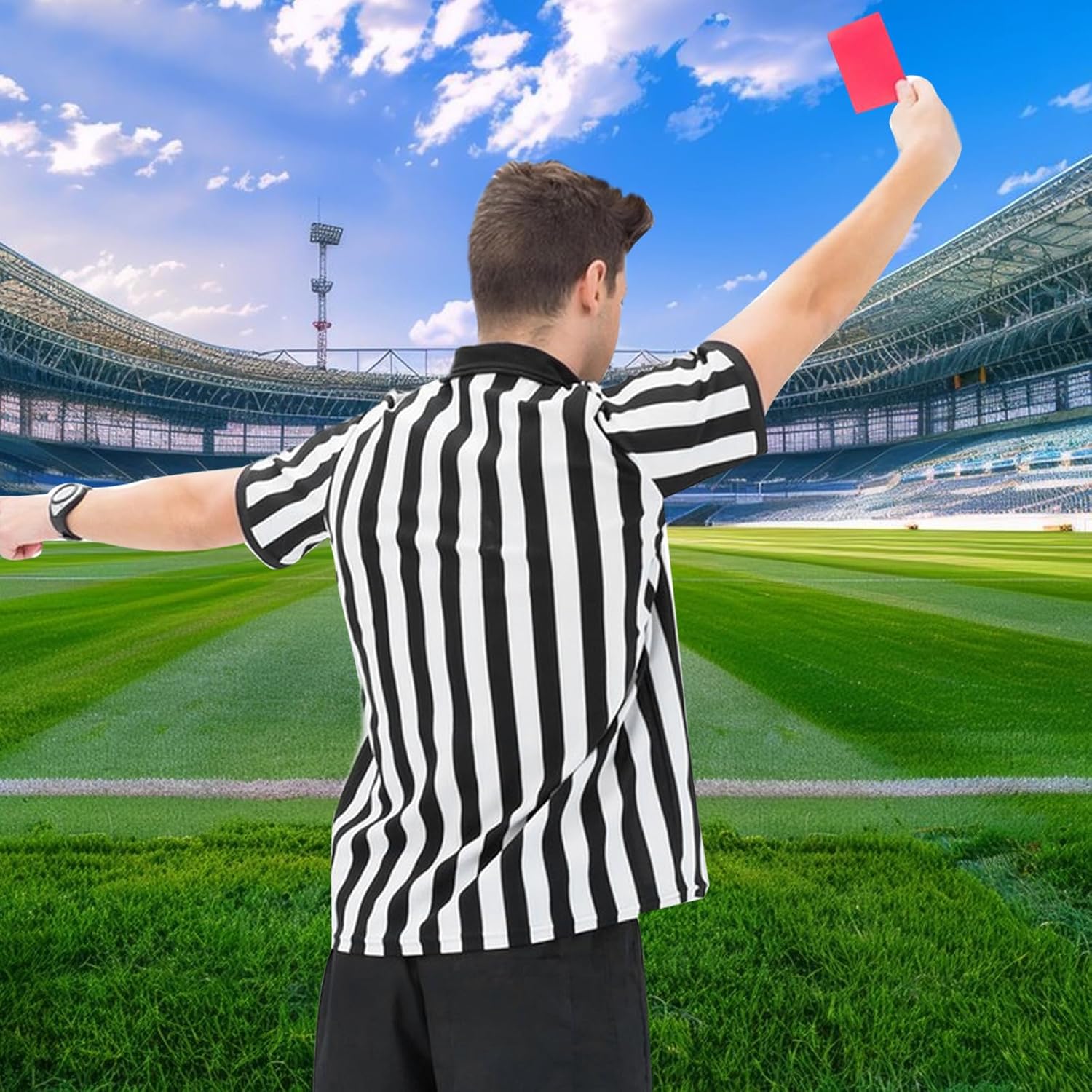 Mprocen 5Pcs Men Referee Costume Kit Official Referee Shirt Women Ref Hat Whistle Yellow Penalty Flag for Football Soccer - Image 6