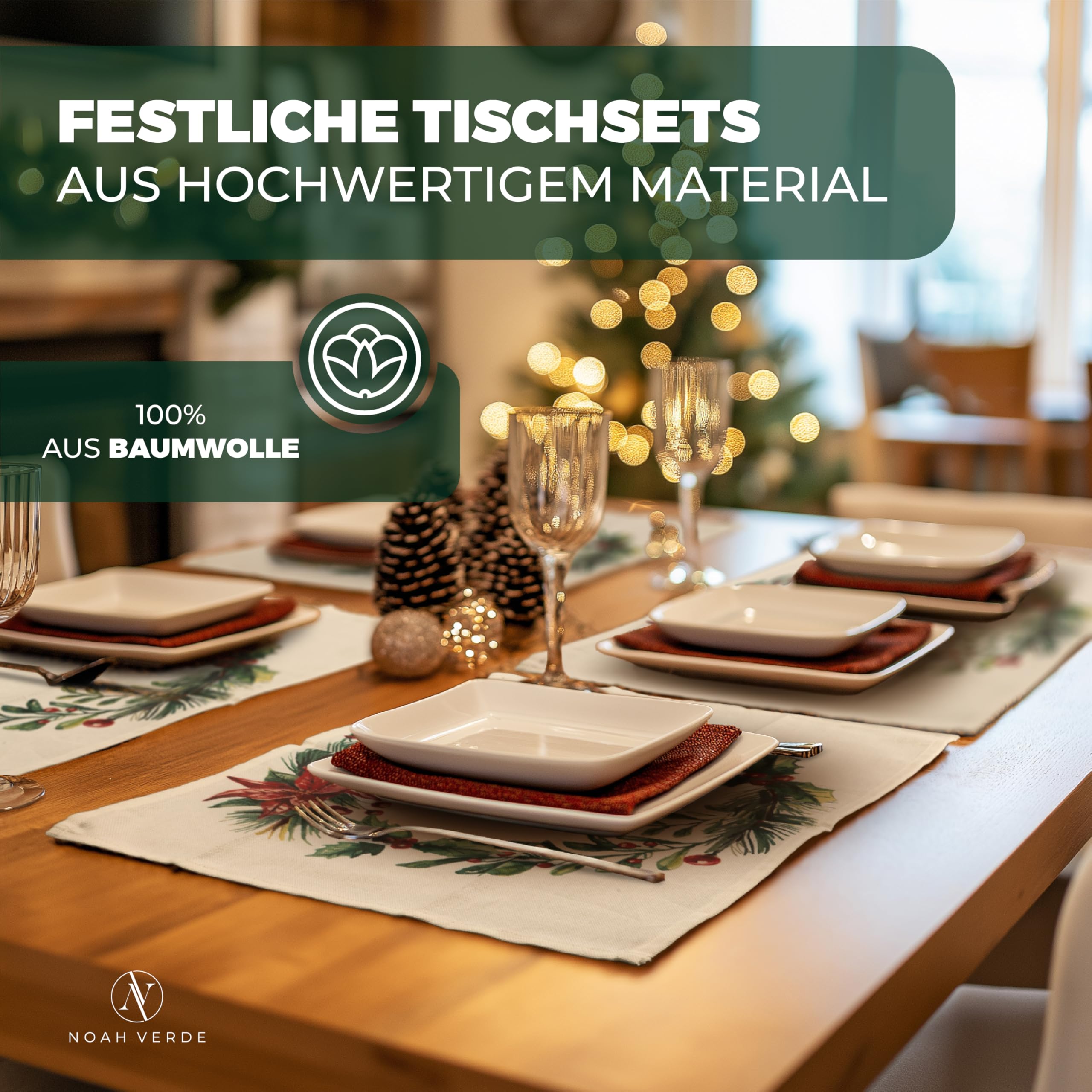 4er Set Weihnachtliche Tischsets Aus Baumwolle – 35x45 Cm, Mit Adventskranz-Motiv