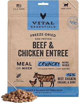 Vital Essentials Freeze Dried Cat Food, Beef & Chicken Mini Nibs, 8 oz Bag