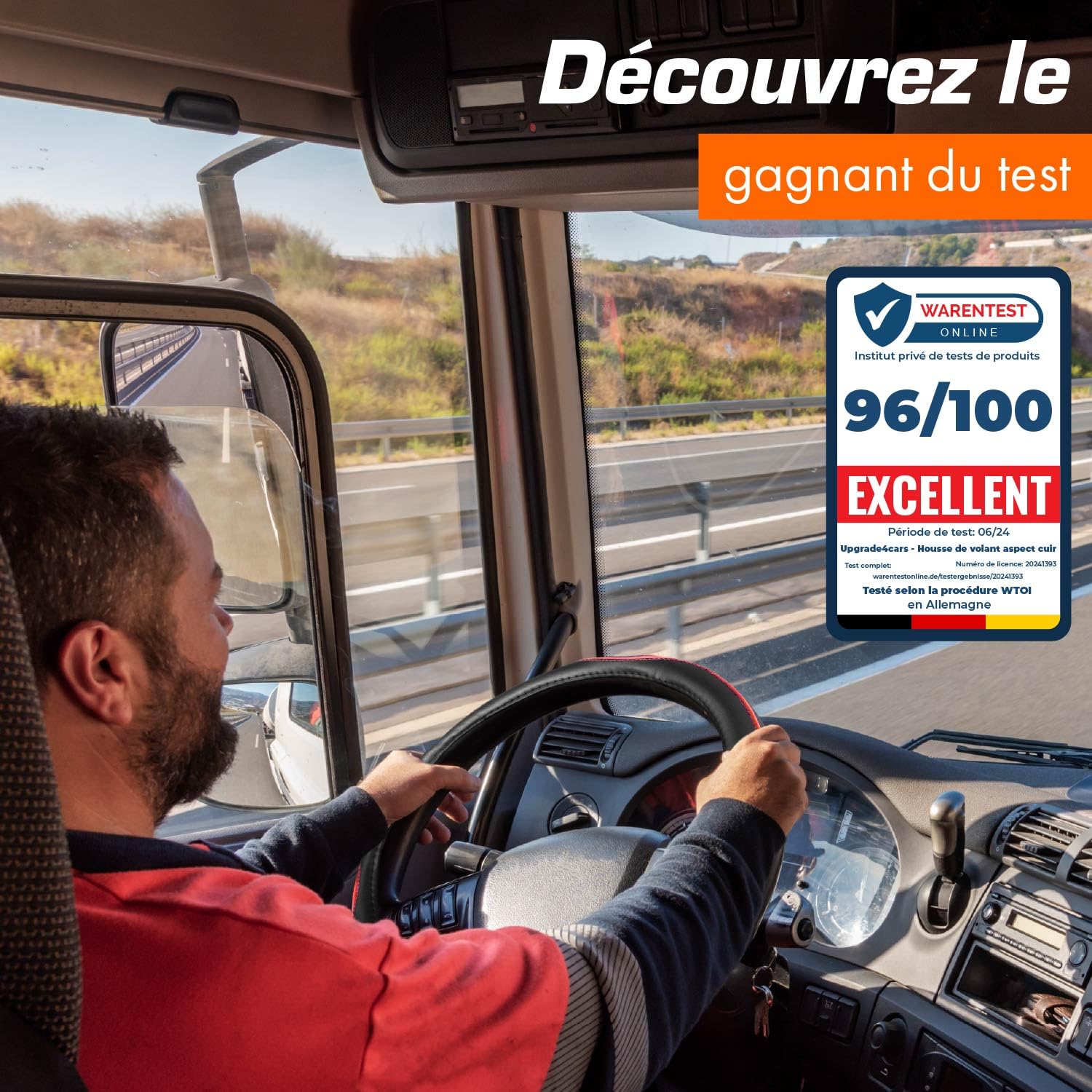 Upgrade4cars Couvre Volant Camion 44-46 cm Noir Rouge Simili Cuir | Housse de Protection Furgon Taille Universel | Accessoires Voiture Decoration Interieur Protege