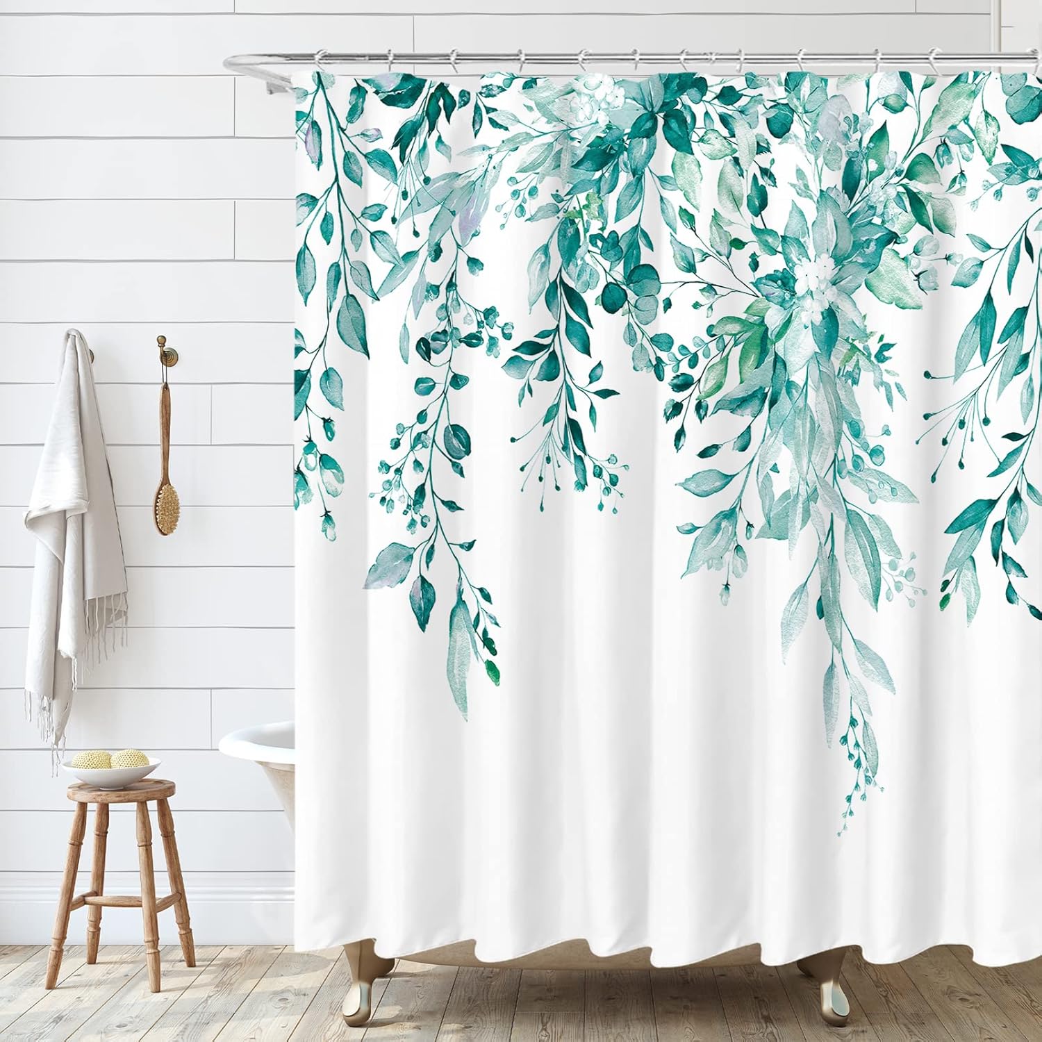 Tititex No Hooks Snap in Liner Purple Eucalyptus Leaves Shower Curtain Sets, Hotel Luxury Double Layers Waterproof Fabric & See-Through Top Window Bathroom Decorative 72x72 Inch