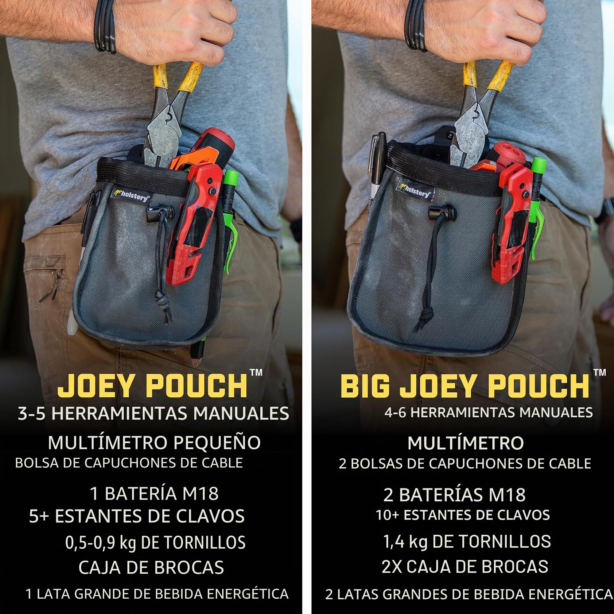 Joey Pouch V2 - Bolsa de cinturón de Herramientas con Clip para Herramientas, Tornillos y Clavos, Ideal para un Electricista, tecnología HVAC, Fontanero, Carpintero, Contratista, Hombre práctico y