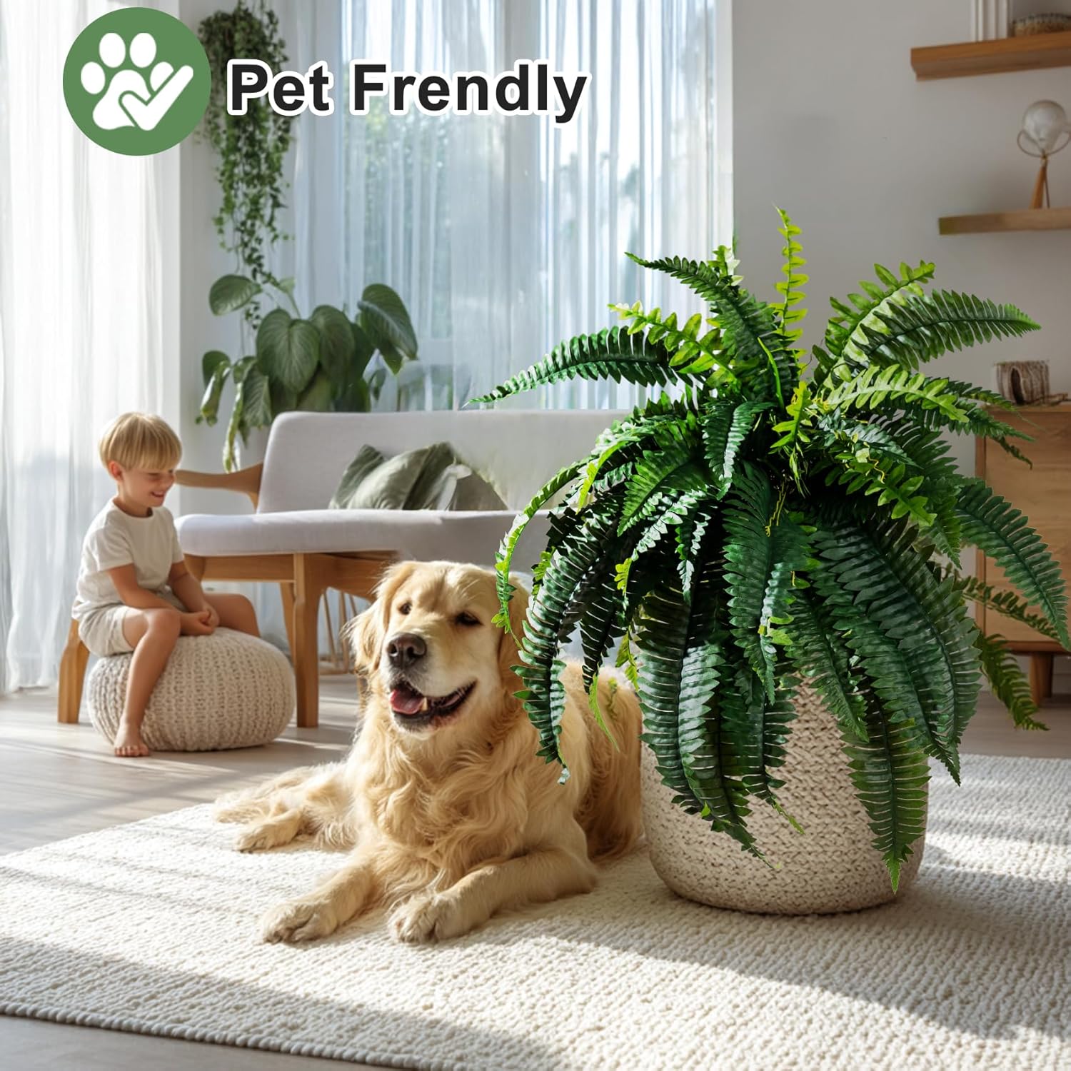 Artificial Boston Fern Plants 2 Pack 38 Leaves 33' Large Artificial Ferns Realistic Fake Hanging Ferns Faux Greenery for Indoor Outdoor Decor Home Office Porch - Image 3