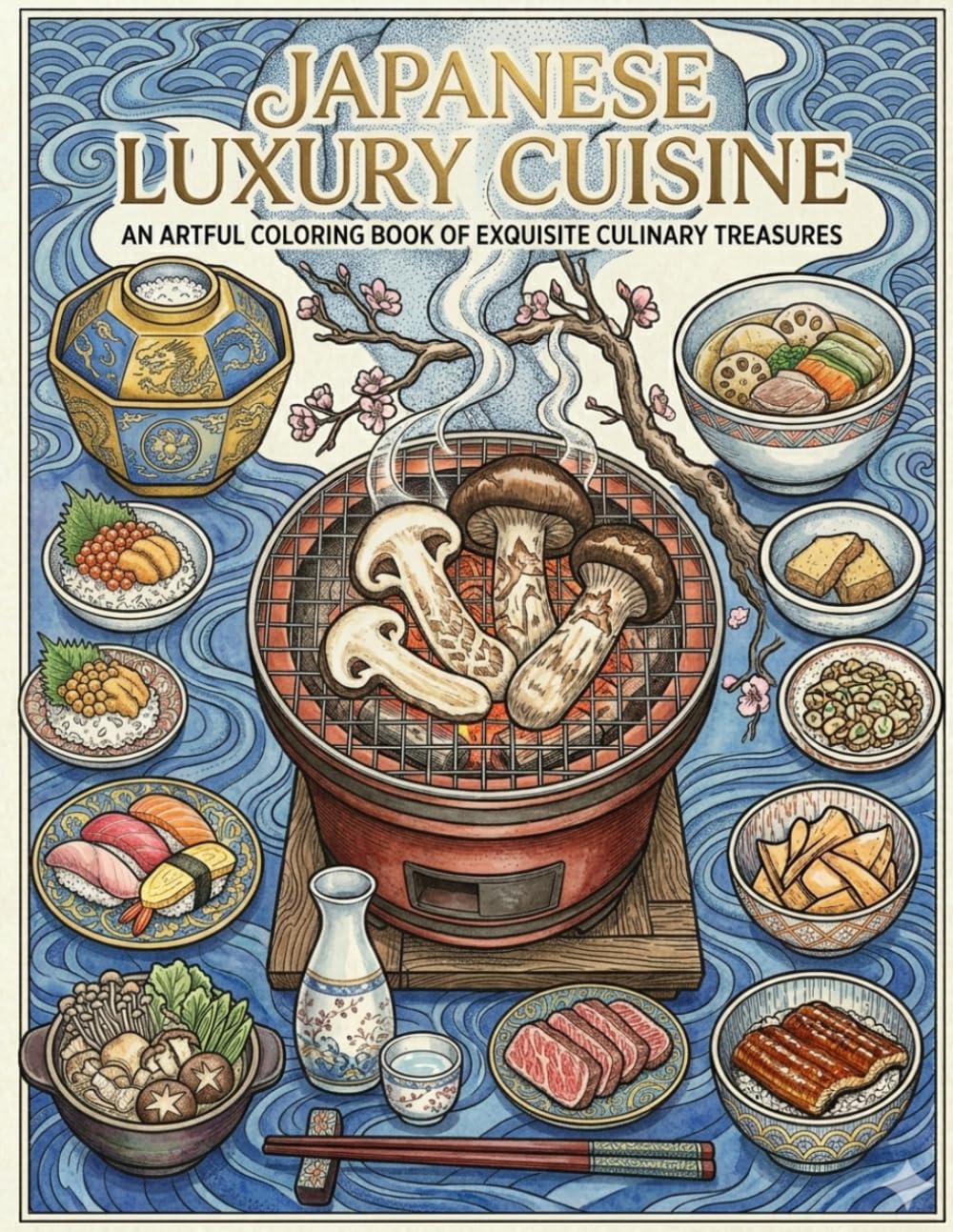 Japanese Luxury Cuisine Coloring Book: 12 Exquisite Illustrations of Sushi, Wagyu, and Traditional Kaiseki for Mindfulness and Stress Relief (Zen Culinary Art Series)
