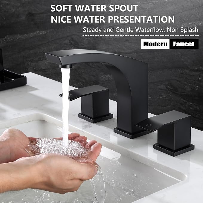 Grifería de baño 3 agujeros 8 pulgadas negro mate miniatura 6