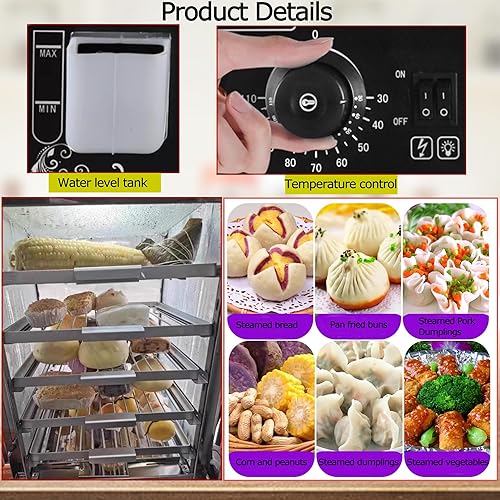 Miniatura 5 de TECHTONGDA Vaporizador de bollo comercial Pantalla eléctrica de alimentos 5 capas Calentador de alimentos calientes 86.0-230.0 F Control de