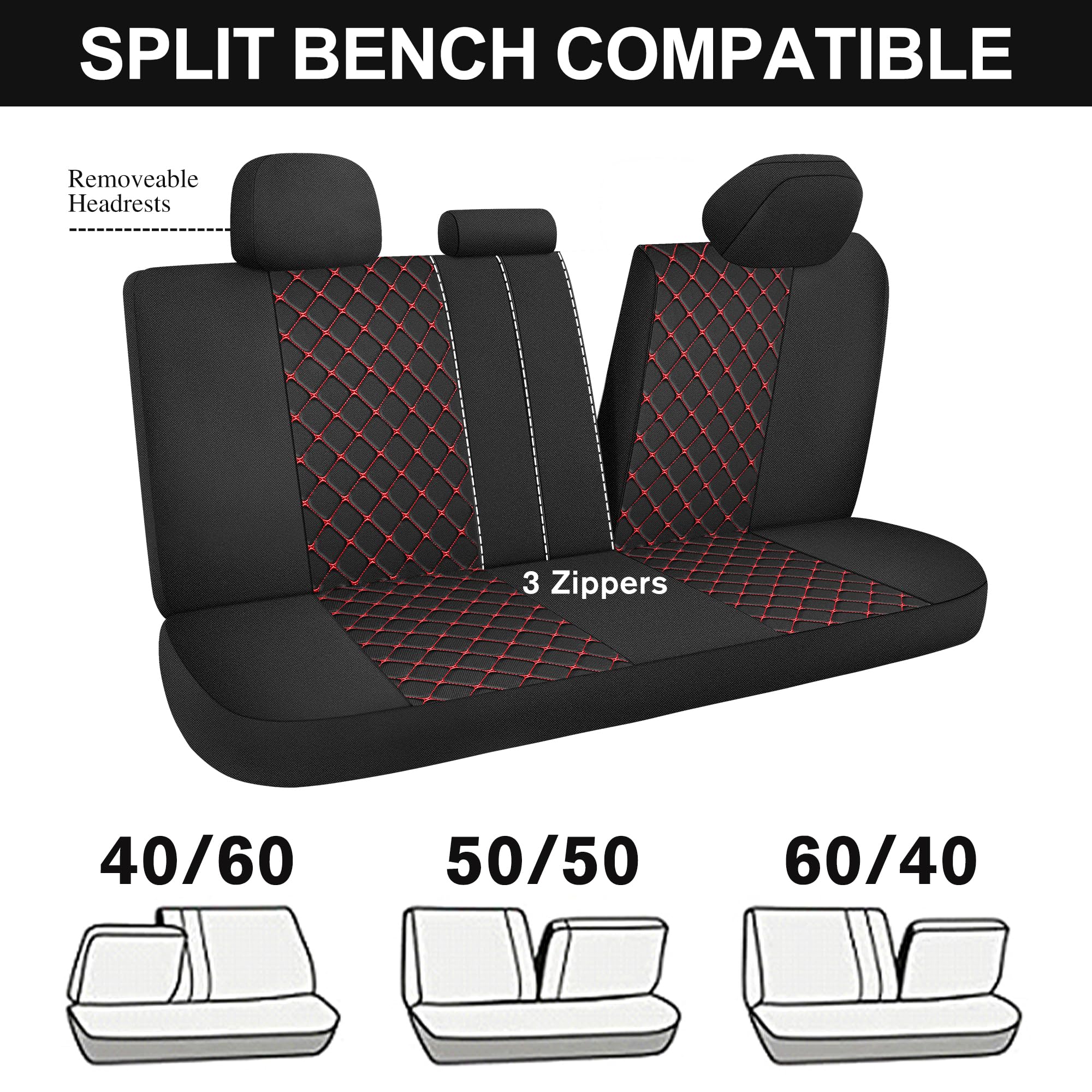 YGL Atmungsaktive Autositzbezüge, komplettes Set, waschbare Sitzbezüge für Autos, Premium-Tuch, Autositzschoner, Innenbezüge für Autos, Limousine, Van, LKW, SUV (Schwarz/Rot)