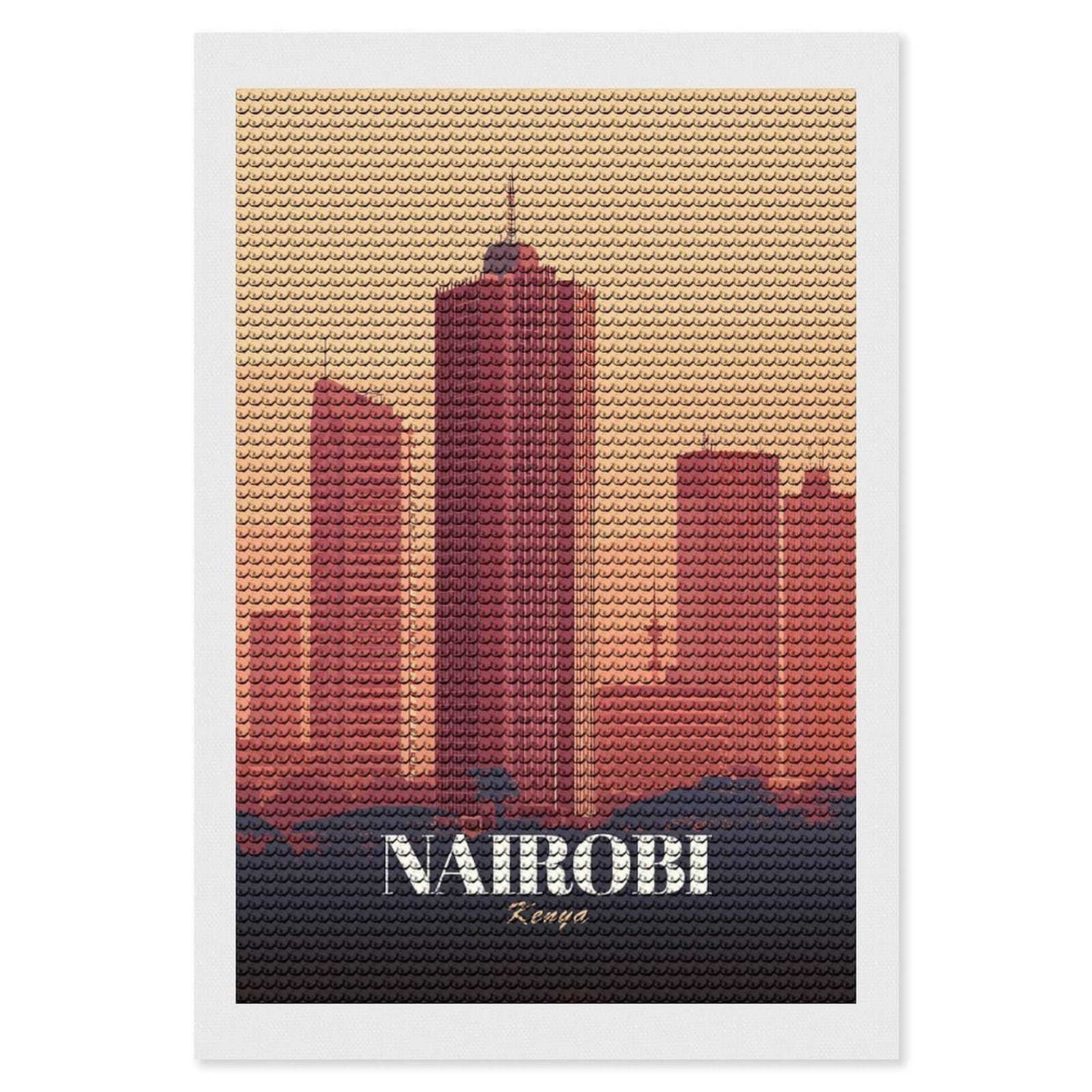 Junmoney Nairobi Kenya Skyline Illustration Diamond Painting Canvas Set 8"x12", Mindful Craft Activity, Nice Detail and Sparkle, Farmhouse Decor, Birthday Gift