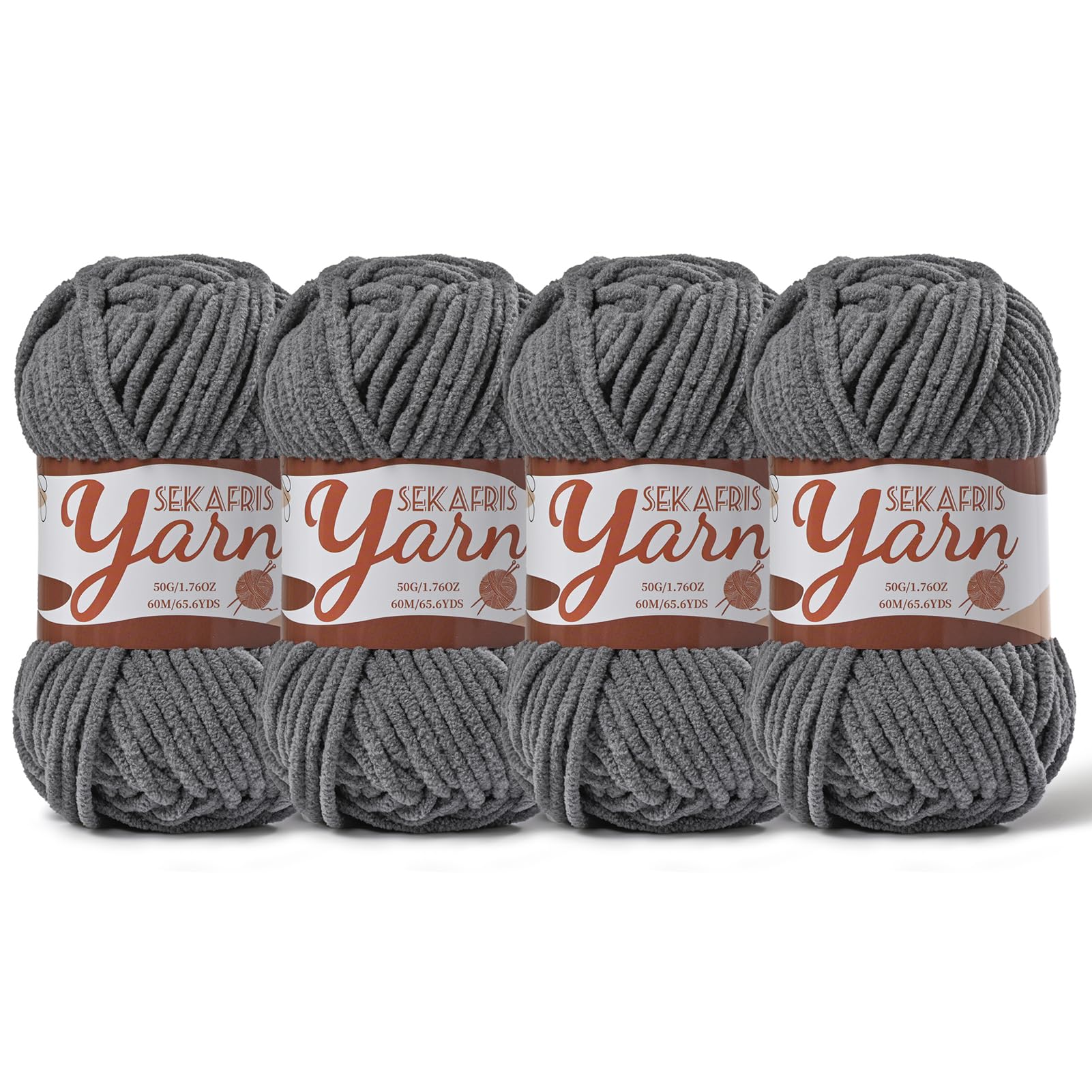 Chenille Yarn for Crocheting Crochet Dark Gray Yarn 4 Pack