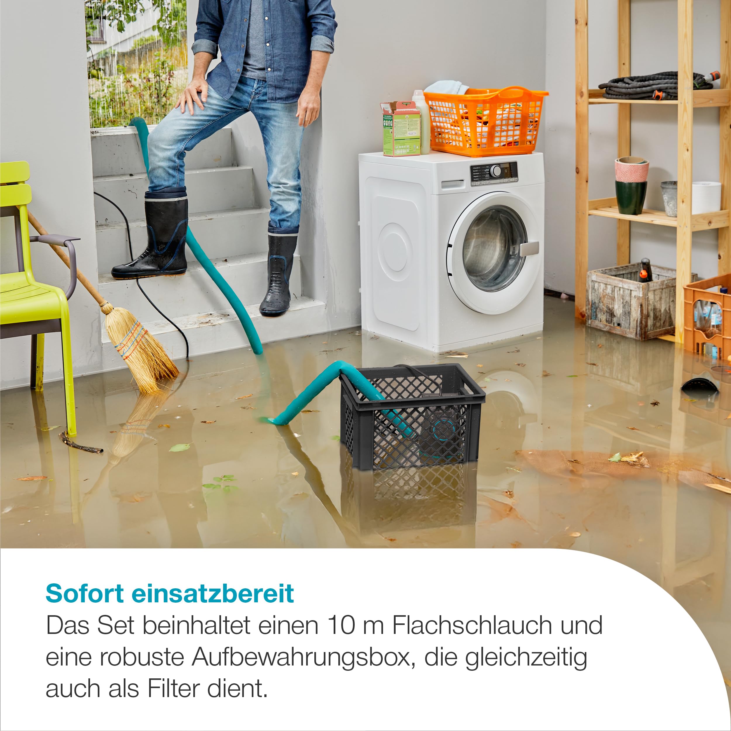 Gardena Hochwasserschutz-Set 20000 BASIC Pumpen: Hochleistungsschutz, Hohe Kapazität, kombinierte Pumpe für schmutziges und sauberes Wasser, automatische Aktivierung (9019-47)