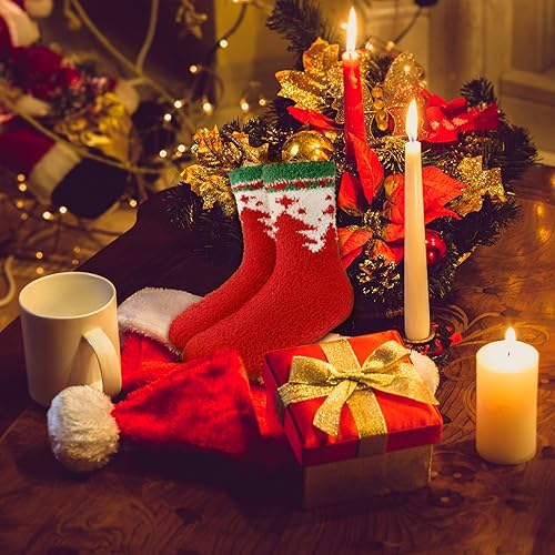 Miniatura 2 de 8 pares de calcetines de Navidad peludos de felpa, calcetines de Navidad para adultos, calcetines de vacaciones de invierno, cálidos, esponjosos,