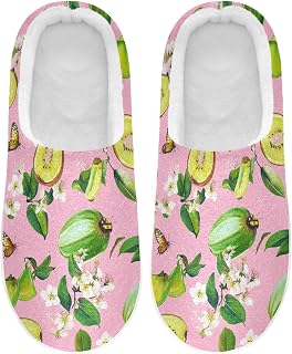 JUNZAN Fresh Feijoa Fruit Hot Pink Womens Cotton House Slippers Non Slip Memory Foam Bedroom Shoes for Bedroom Christmas Presents 6-7