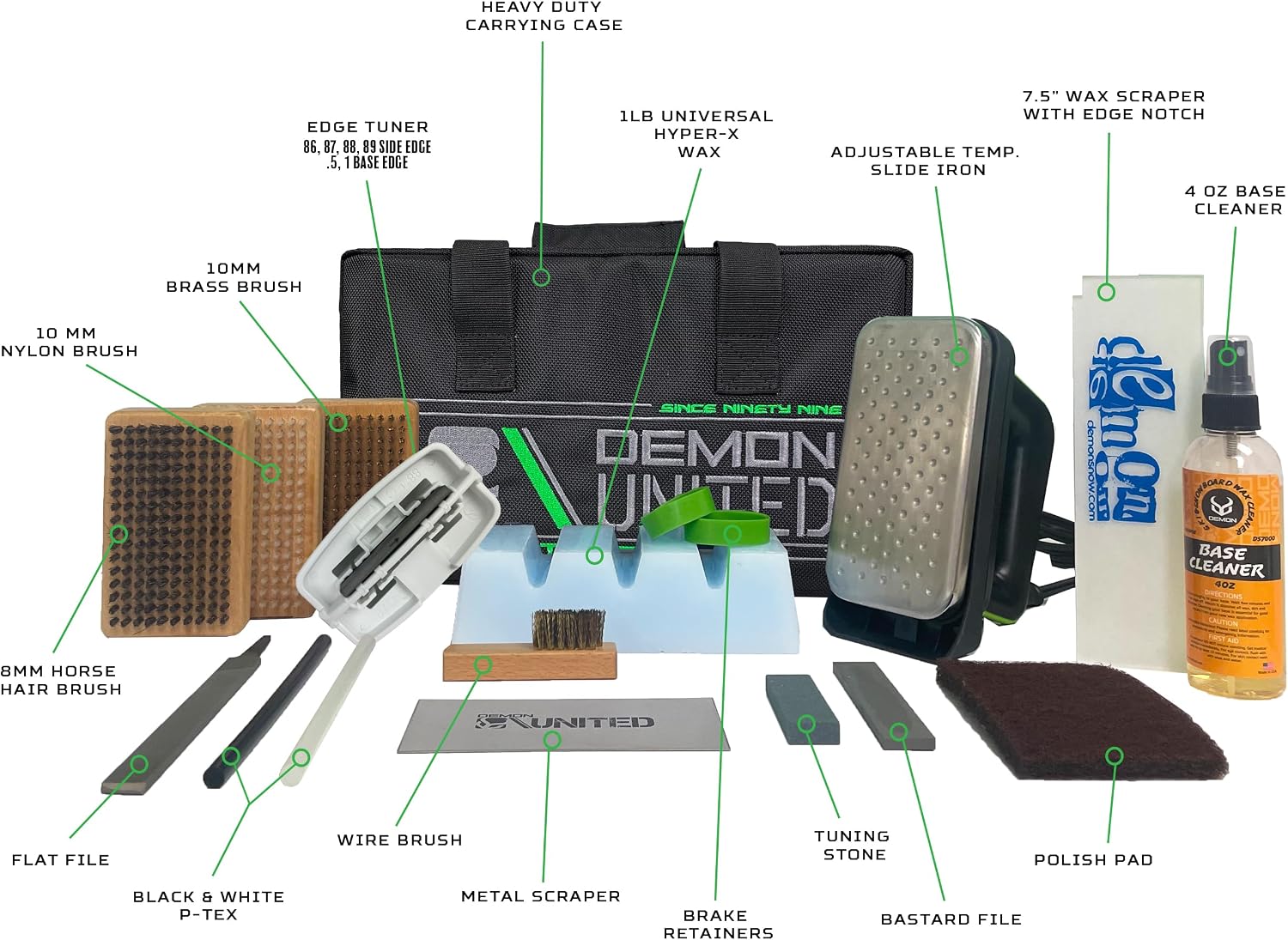Demon Hyper Speed Ski & Snowboard Tune Kit with Iron, 1lb Wax Block & Base Cleaner