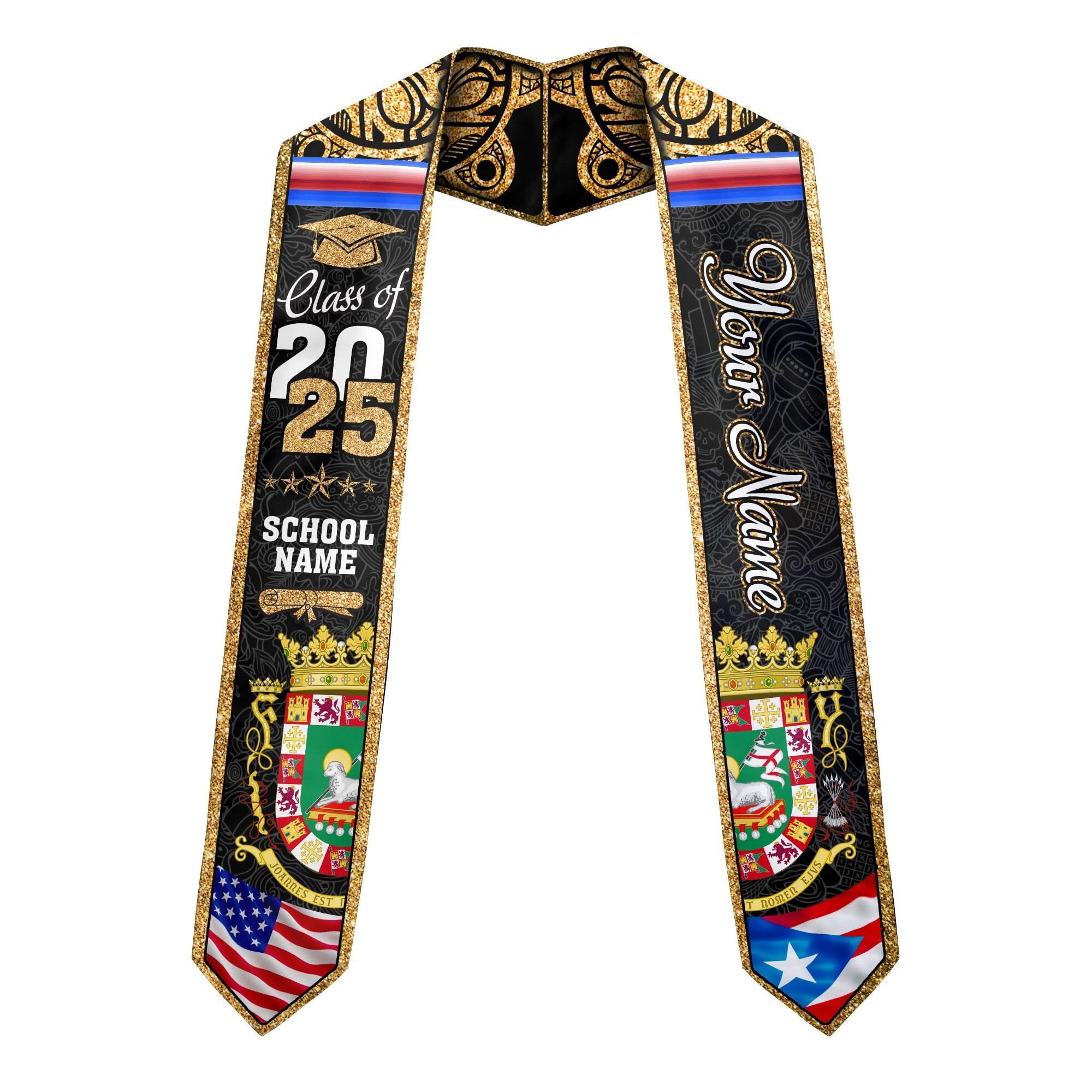 MonkeyVan Personalized Graduation Stole for Puerto Rican Senior, Puerto Rico Flag Graduation Sash Class of 2025 Gifts S174