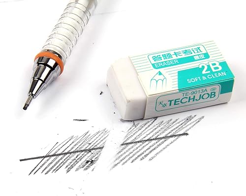 Miniatura 9 de Lápiz mecánico HB de 0.051in con recambios y borradores de plomo resistente, agarre cómodo para escribir