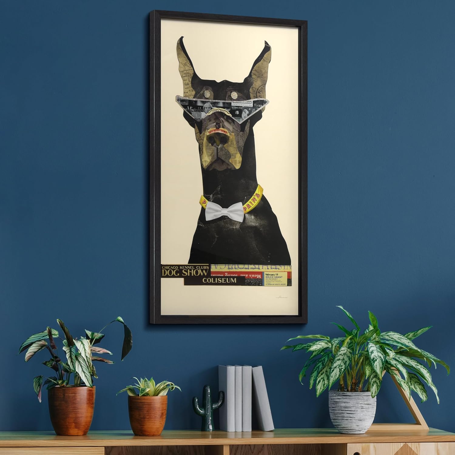 Empire Art Direct Doberman Pinscher Dimensional Collage Handmade by Alex Zeng Framed Graphic Dog Wall Art, 25" x 48" x 1.4", Ready to Hang