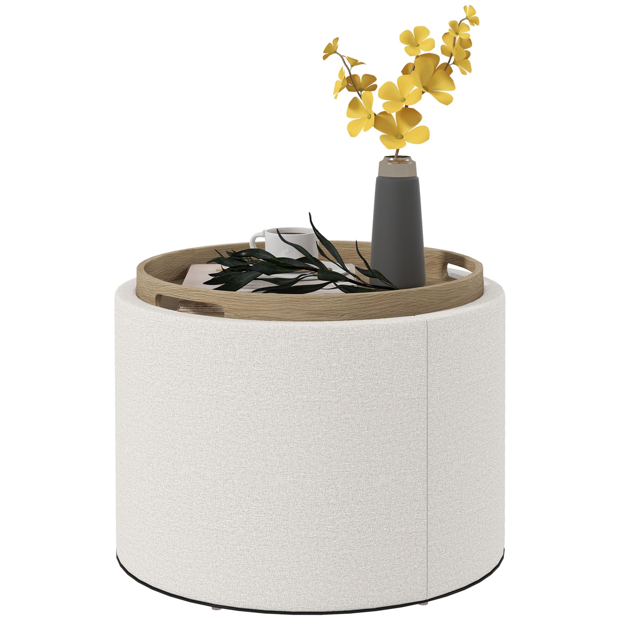 HOMCOM Sitzhocker mit Stauraum mit Klappdeckel 56 x 56 x 42 cm Cremeweiß
