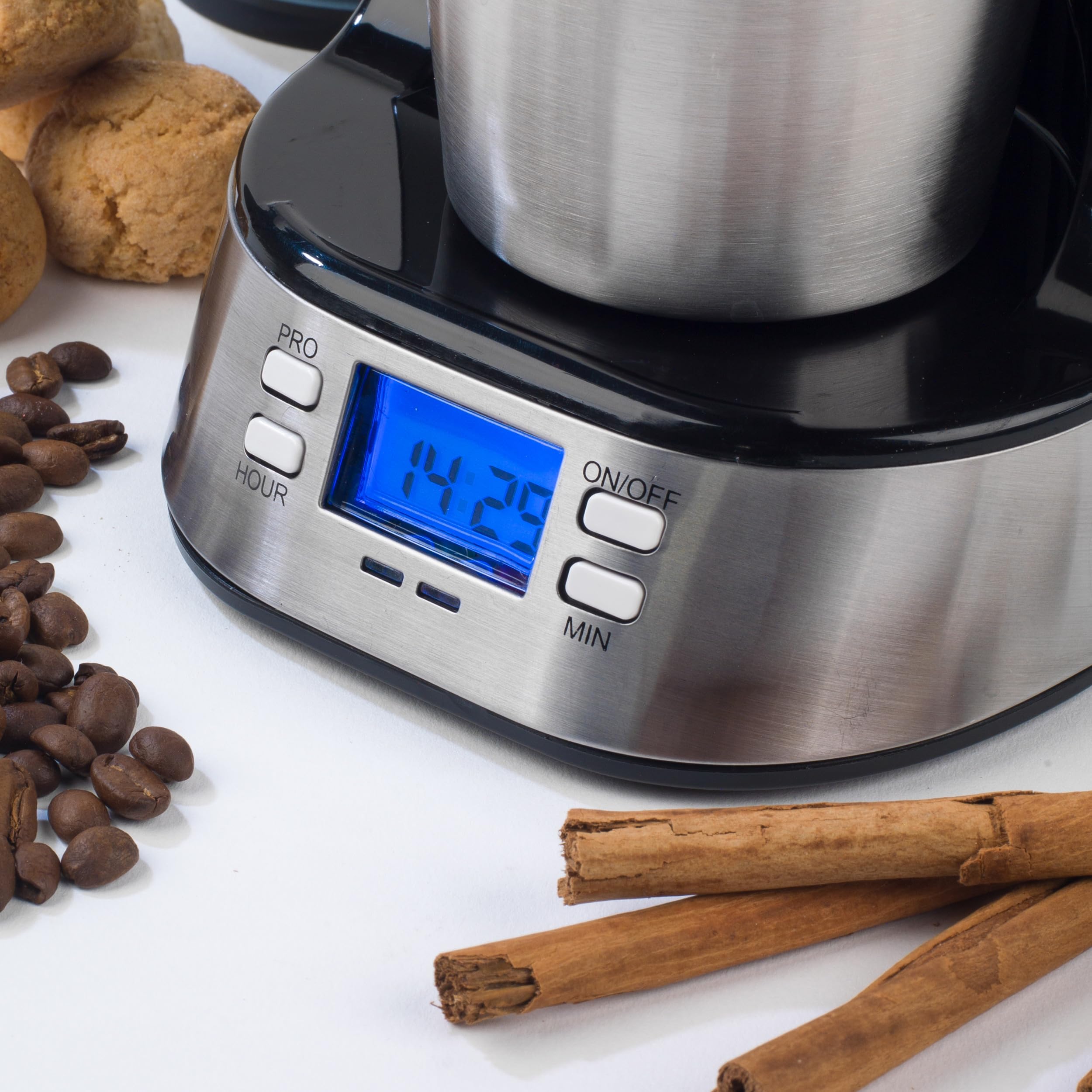 Salter Cafetera de Filtro Digital – Filtro Lavable y Reutilizable, Incluye Taza de Viaje de 420 ml de Acero Inoxidable, Prepara Café en 3-4 Minutos, Compatible con Café Molido o Pads