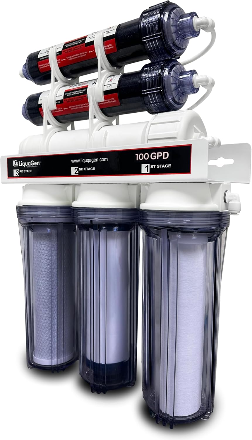 LiquaGen- 6 Stage Reverse Osmosis + Deionization (RODI) Water Filtration System- 100 GPD | Water Softener & Under Sink Water Filter Machine for Aquarium Water Purification