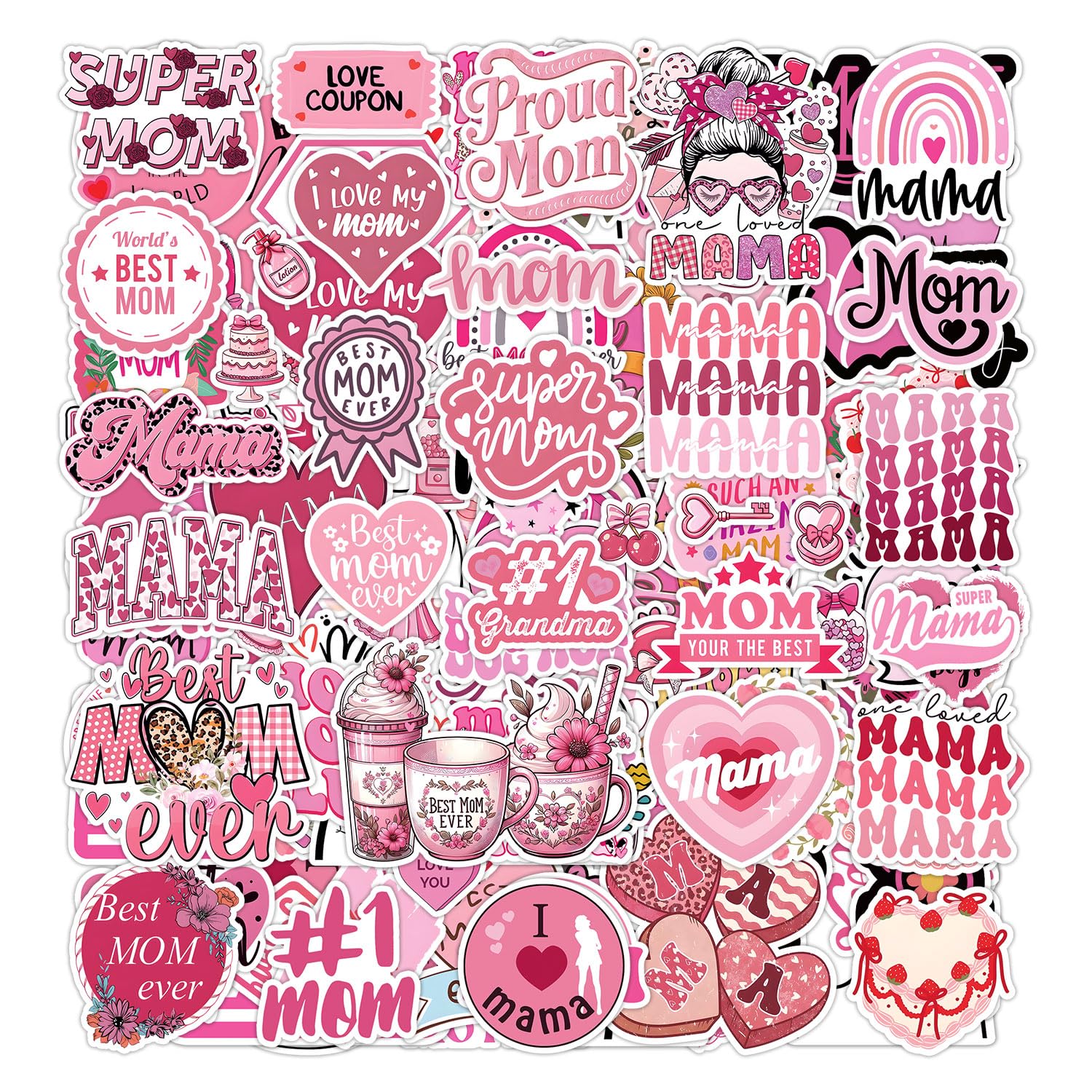TSHIRTMAZING 120PCS Happy Mothers Day Vinyl Stickers, Best Mom Ever Decal, Mothers Day Stickers for Cups, Cards, Gifts & Scrapbooking, Waterproof &