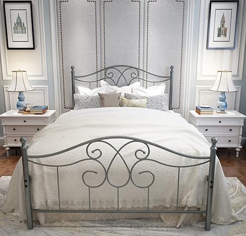 Miniatura 64 de Base de cama de metal Queen con cabecera y estribo, plataforma de granja, marco de cama tamaño Queen para debajo de la cama, no necesita somier y