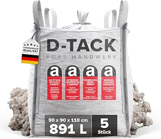 D-TACK 5x Big Bag Asbest | 90 x 90 x 110 cm | Säcke für sichere Asbest-Entsorgung | SWL 1.000 kg | DIN EN ISO 211898 zertifiziert | 4 Schlaufen für Kran & Stapler | Inkl. Schürze zum Zubinden