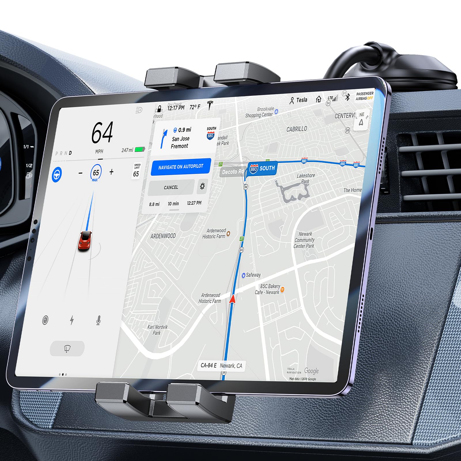 Coolpow Support Tablette Voiture Col de Cygne Flexible, Porte iPad Camion Tableau de Bord/Pare Brise 360 degrés avec Bras Fixation Ventouse pour iPad Pro Air Mini, Galaxy, Huawei, iPhone, 4.7-12,9"