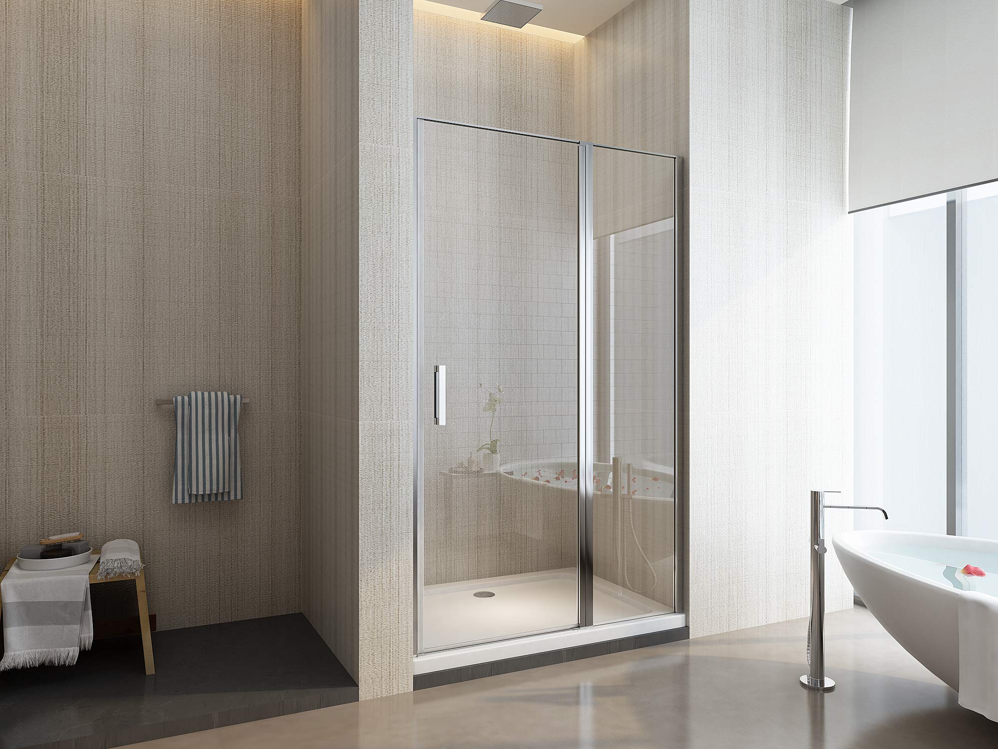 Porta Doccia Con vetro Fisso e Porta Battente In Linea vetro 6 mm Anti-calcare (117-120 H.190 cm)