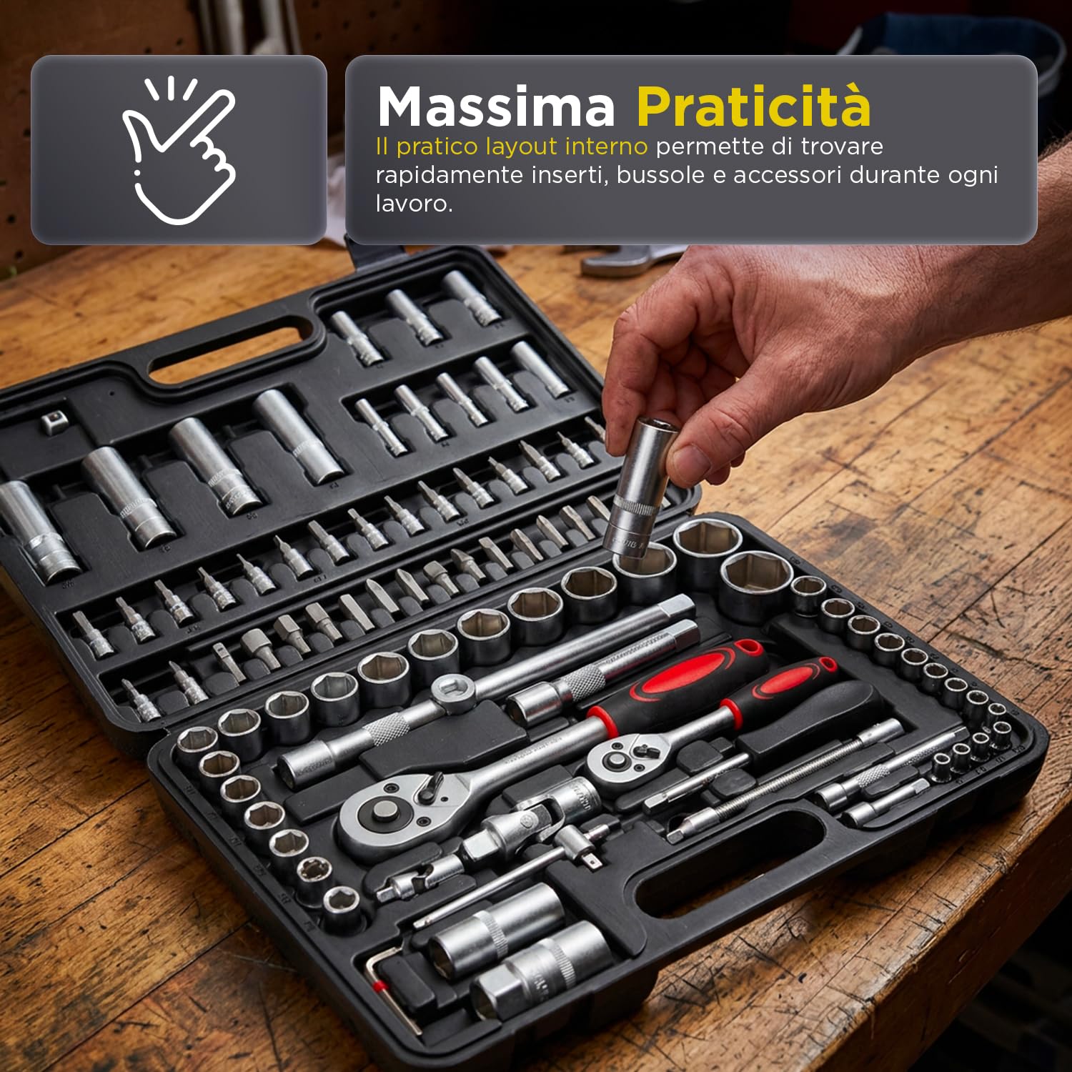 Avilia - Valigetta Universale con 94 Utensili e Custodia Rigida – Set Meccanica Professionale con Cricchetti 1/2" e 1/4" – Kit Completo di Bussole, Punte e Prolunghe per Auto e Fai-da-te
