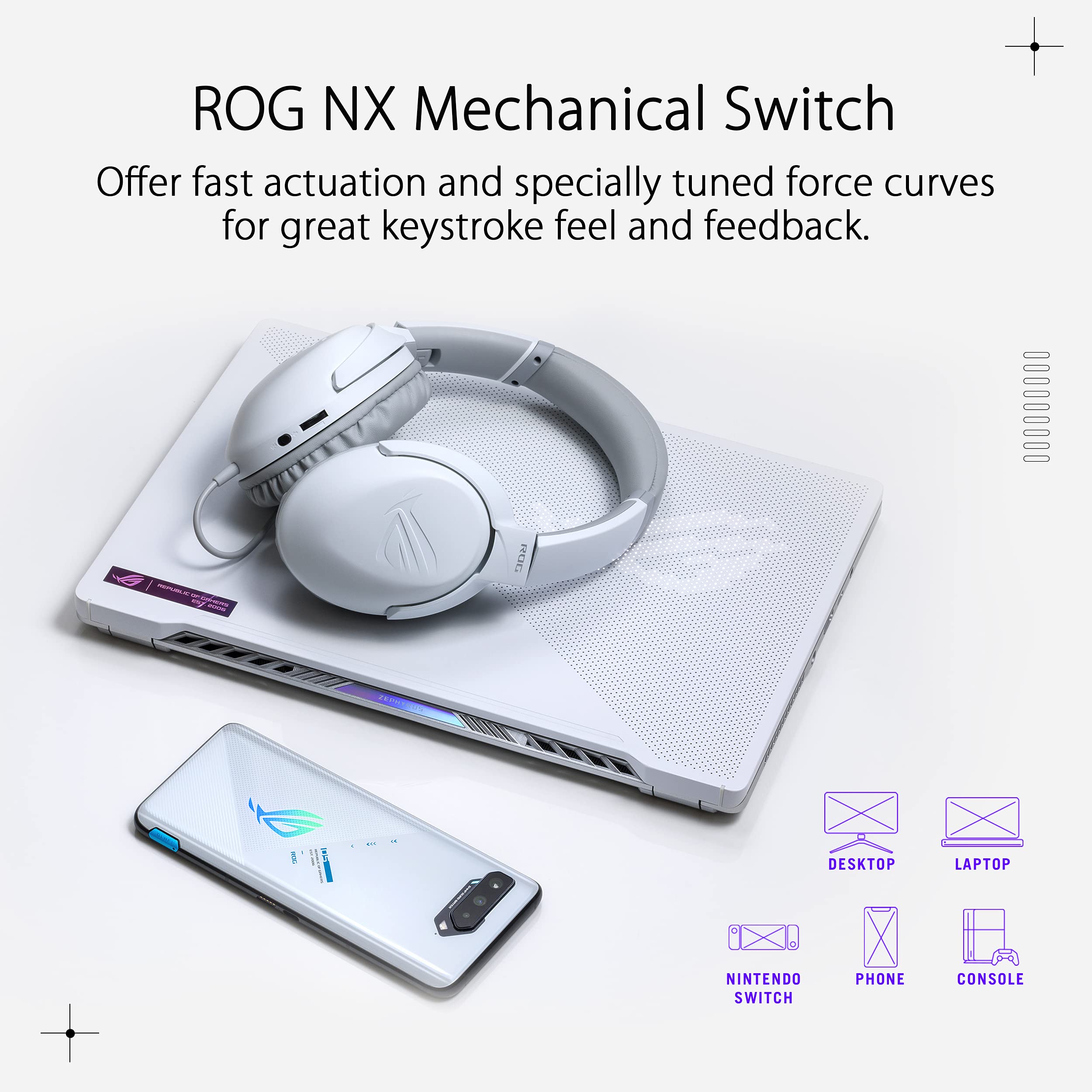 ROG Strix Go Core Moonlight White - Auriculares Gaming (sonido envolvente, comodidad increíble, compatibles con PC, Mac, teléfonos móviles, PlayStation 5, Xbox Series X y S, y Nintendo Switch) Negro