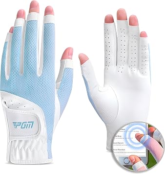 PGM Womens Golf Glove One Pair, Open-Finger Design Breathable Mesh Fabric Improved Grip System, Cool and Comfortable