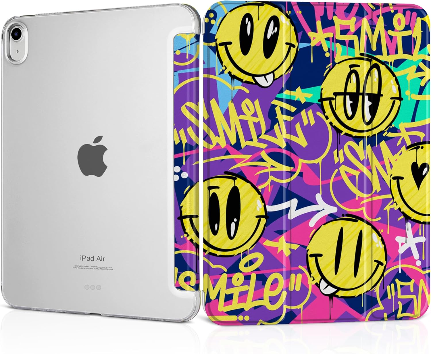 MEEgoodo for M4/M3/M2 iPad Air 11 inch Case 2026 2025 2024,Case for iPad Air 5th/4th Generation 10.9 inch 2022 2020, Tablet Cover with Silk Texture & PC Clear Back Cover, Art Graffiti Style