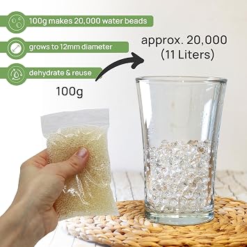 comforder Water Beads for Vases and Plants, Clear Gel Balls, 20,000 (100g) | Soak 8 to 10 hours, water retaining beads for plants, vase filler for centrepieces, biodegradable, odourless