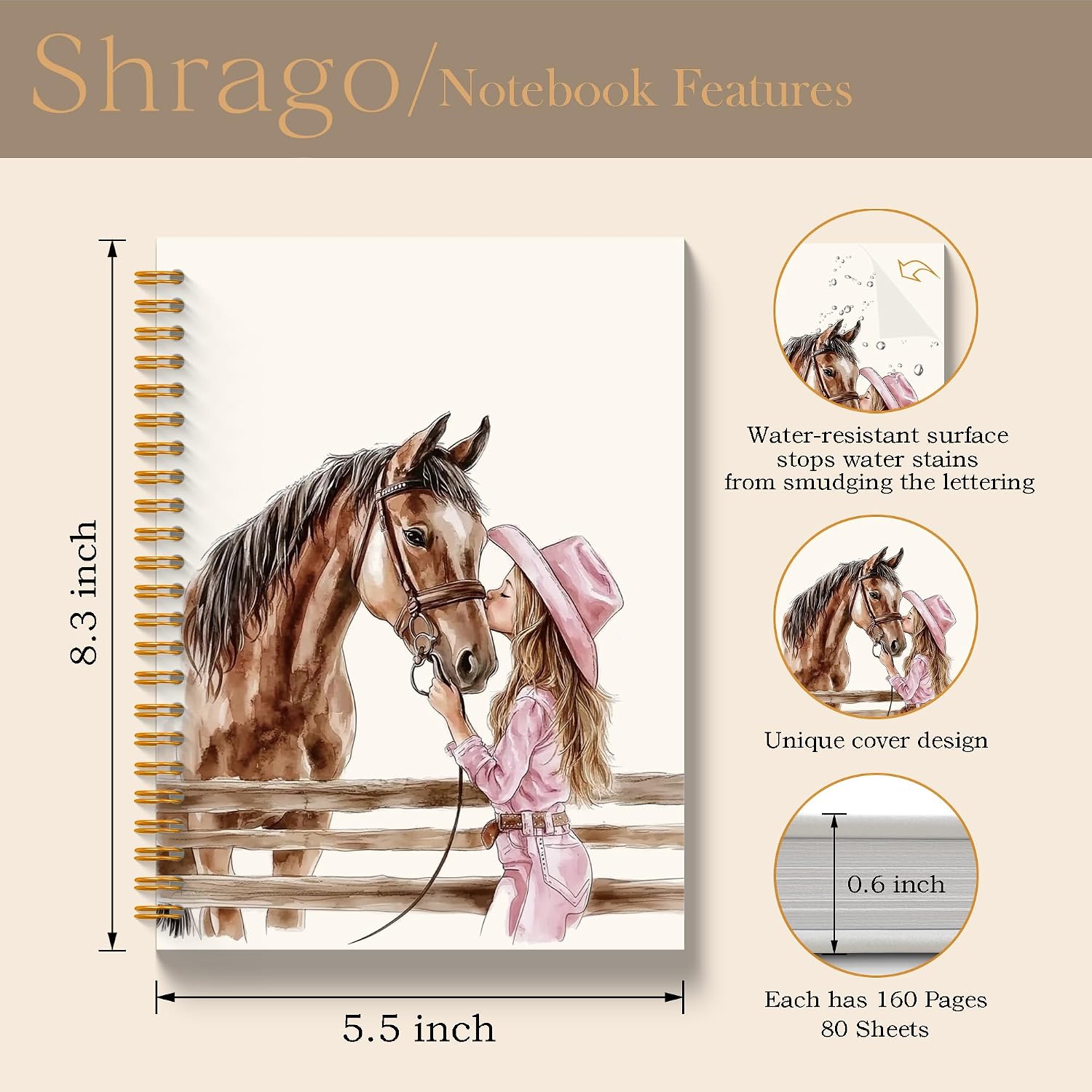 Western Cowgirl Horse Spiral Notebook, Horse Gifts for Women Girls, Rustic Cowgirl Notebooks for Note Taking, Western Office Supplies, Hardcover Notebook Journal, 5.5x8.3 Inch image 2