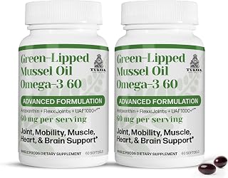 TURNER New Zealand Green Lipped Omega-3 Mussel Oil, 53x Higher Potency with UAF1000+ Super Antioxidant, No Fishy Aftertaste, 2 Bottles, 120 Softgels