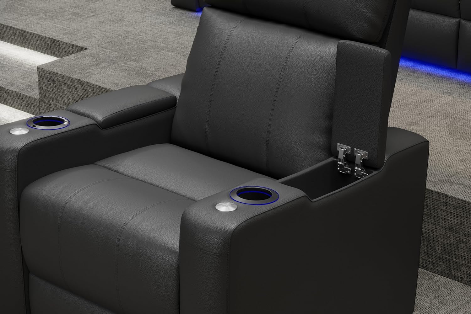 Valencia Piacenza 2025 Power Headrest Home Theater Seat - Premium Italian Leather Recliner with Cooling Gel Memory Foam, Motorized Headrest, USB Charging & LED Lights (Single Seat)