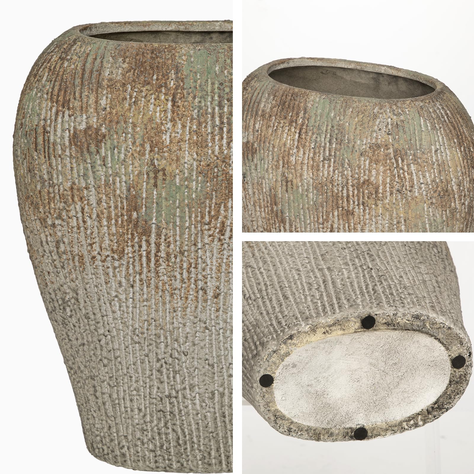 Briful Jarrón plano de cerámica delgado de 12.8 pulgadas para decoración del hogar, jarrón de flores gris musgo acanalado de 32 cm, jarrones decorativos estrechos que ahorran espacio para flores