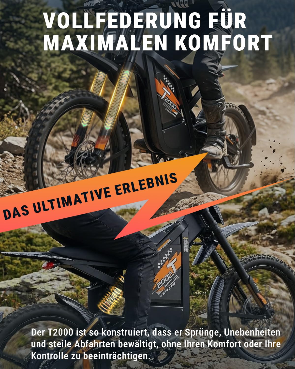 OUXI 2000 Offroad E-Bike Dirtbike Elektrofahrrad, 150Nm Drehmoment, 48V 30Ah Akku, 25 Zoll Reifen, Hydraulische Scheibenbremsen, Vollfederung, mit Blinker, E-Motocross