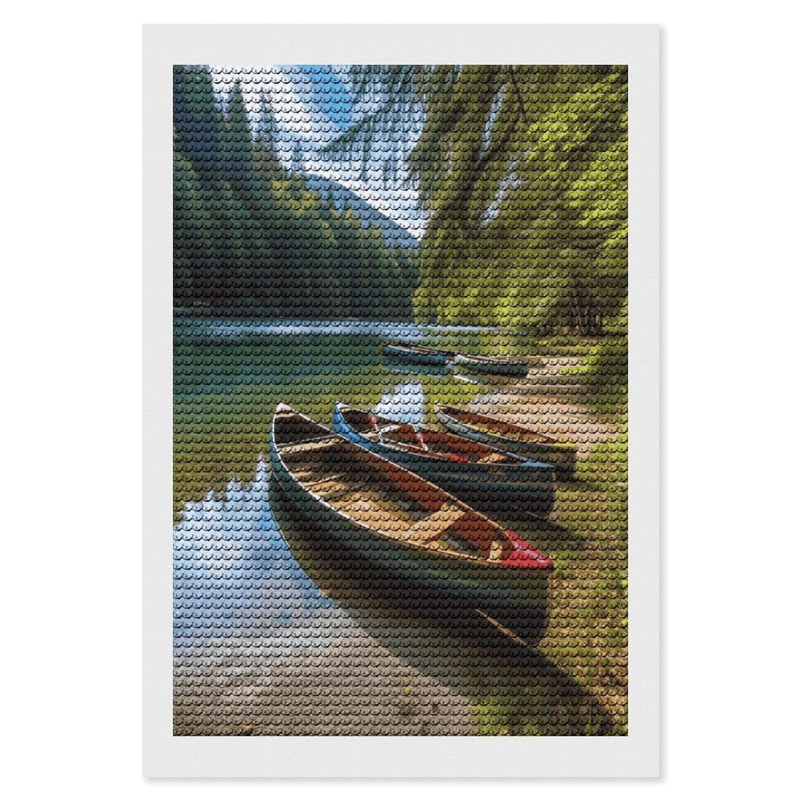 JTREHY Lake with Boats Canoes Park Diamond Art Kits Personalized DIY Round Diamond Painting Kits for Beginner Full Drill Diamonds Dots Paintings for Adults Gem Art Crafts Home Decor