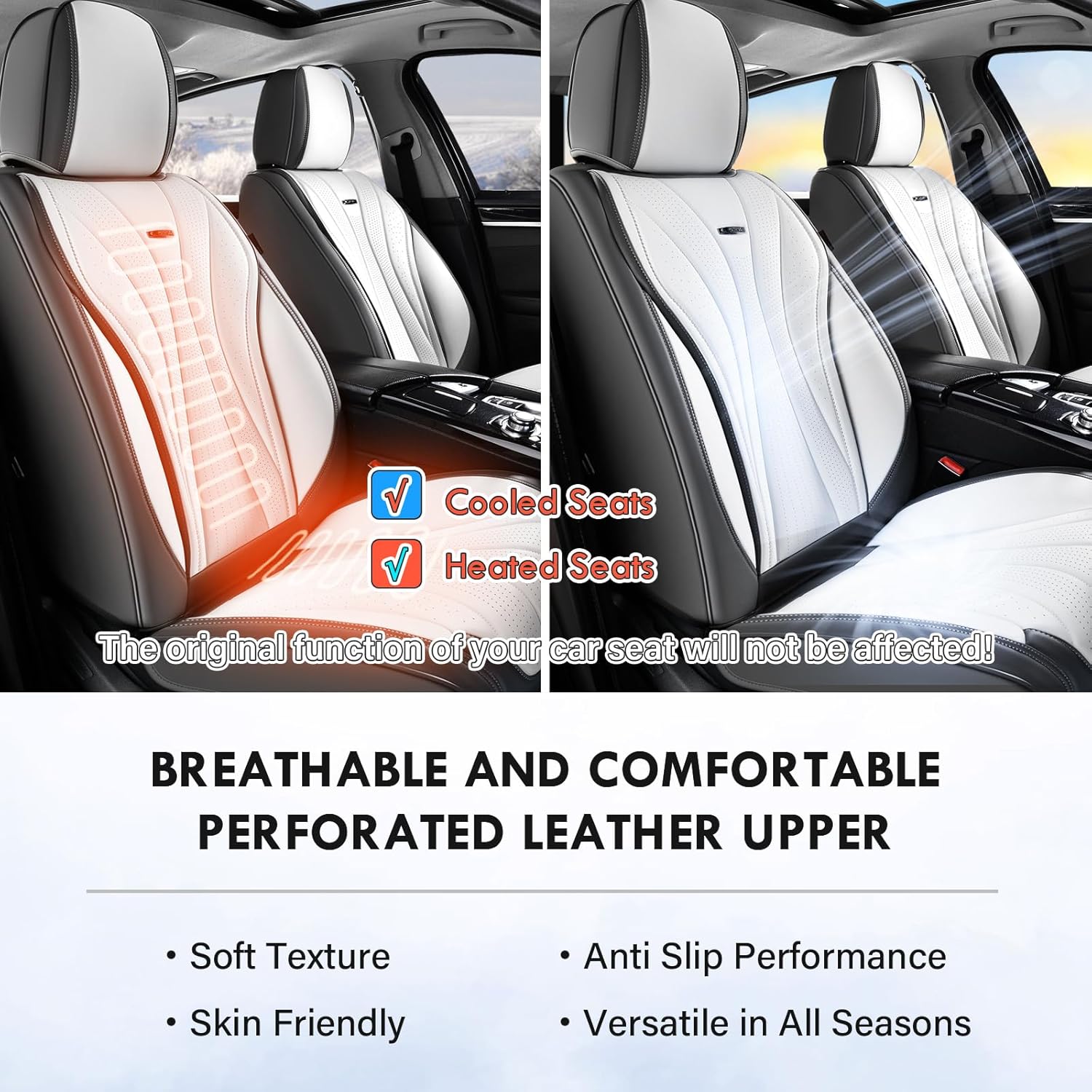 Coverado Front Seat Covers, Luxury Leather Seat Covers for Cars, Automotive Seat Cover, Car Seat Protector Waterproof, Premium Car Seat Covers Car Seat Cushions Universal Fit for Most Cars (Gray&Pink)