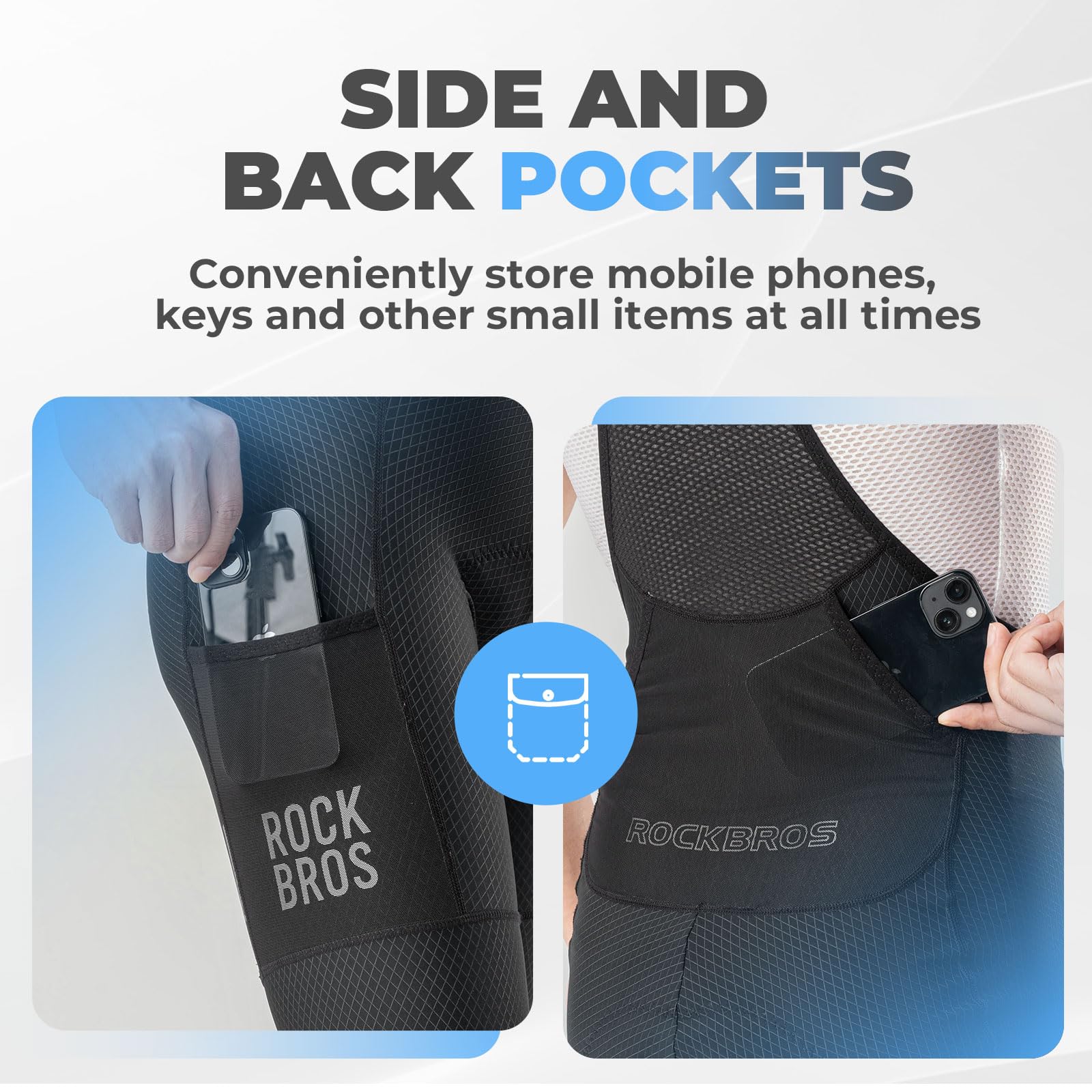 ROCKBROS Salopette Ciclismo Uomo Pantaloncini Bici con Bretelle Traspirante | Imbottitura 3D, con Tasche, Pantaloni Corti Estivi, Abbigliamento per MTB, Bici da Strada