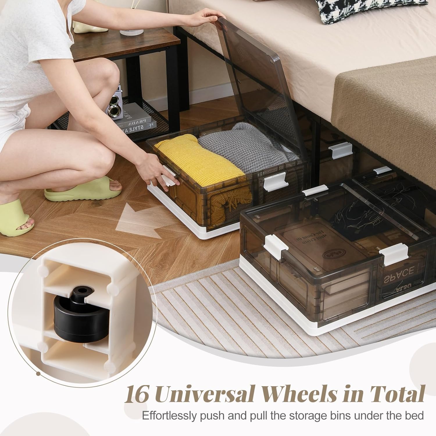 Giantex 26.5Gal Under Bed Storage Containers, 2 Pack Stackable Rolling Plastic Storage Boxes with Wheels & Lids, Clear Collapsible Storage Bins for Clothes, Shoes, Blankets